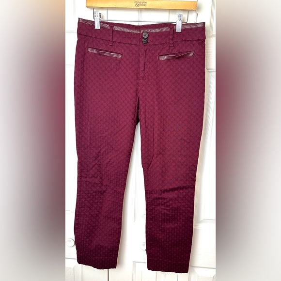 Anthro CARTONNIER Charlie Ankle Pants Burgundy Maroon Red Wine Textured Leather - Picture 2 of 12
